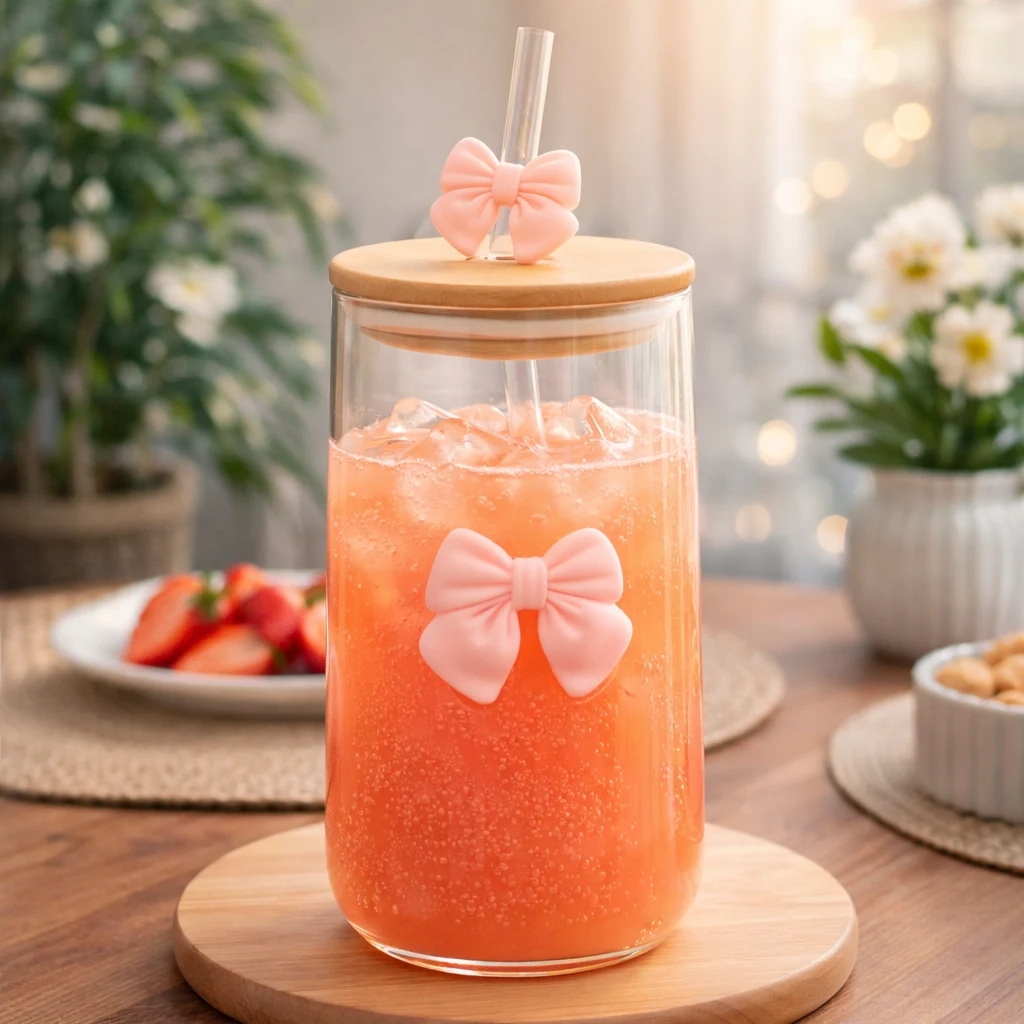 Children Glass Cup Drinking Mugs Glass Tumbler Milk Cup with Straw Silicone Lid Handle for Kids