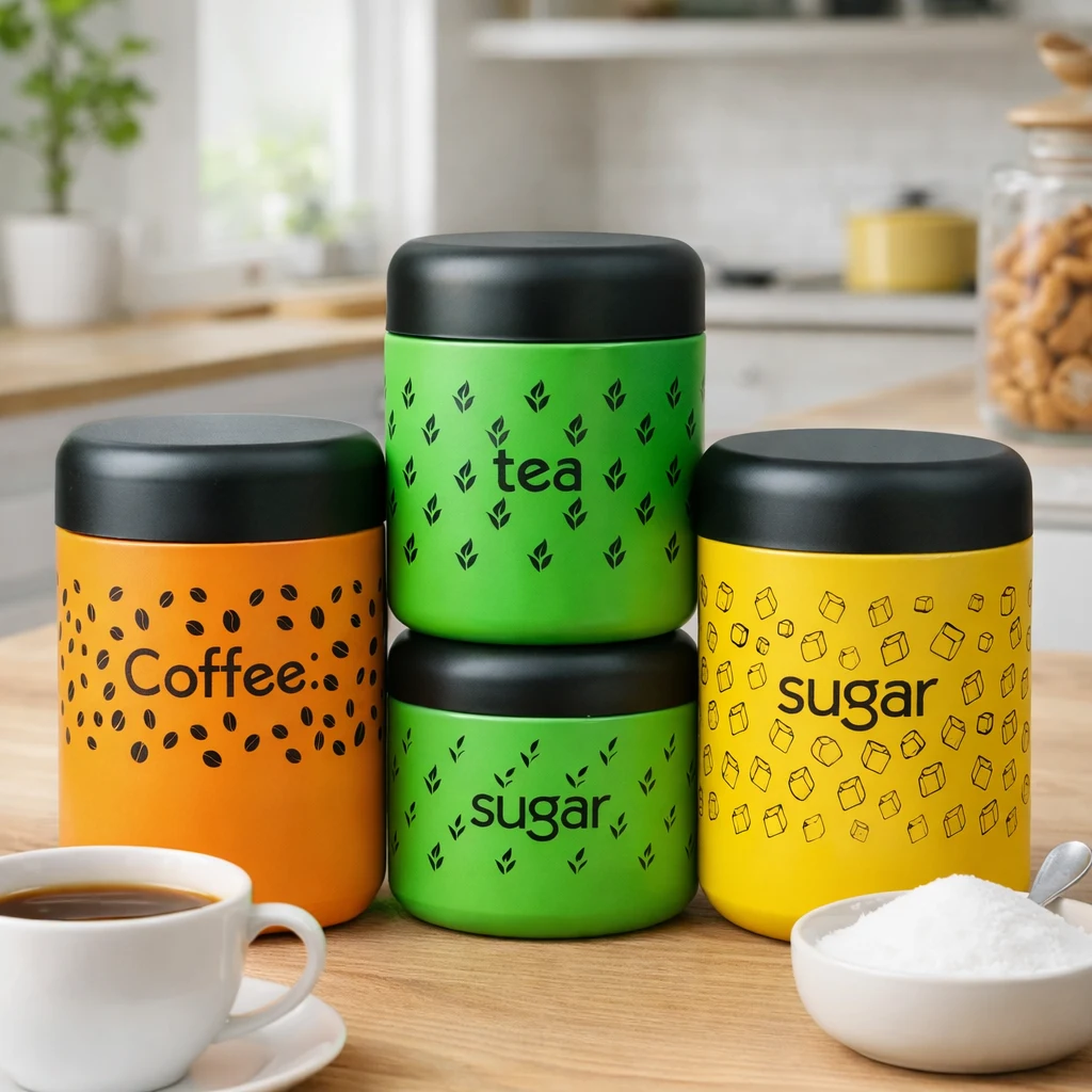 Premium Stainless Steel Tea Coffee Sugar Canisters Set - 3 Piece
